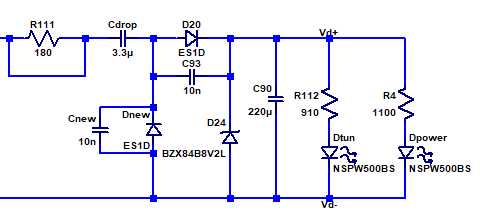[LTspice schematic of lighting circuitry with mods]
