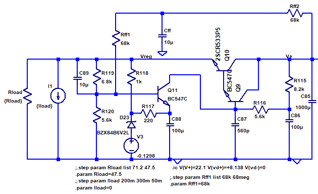 [LTspice schematic of regulator circuitry with mods]